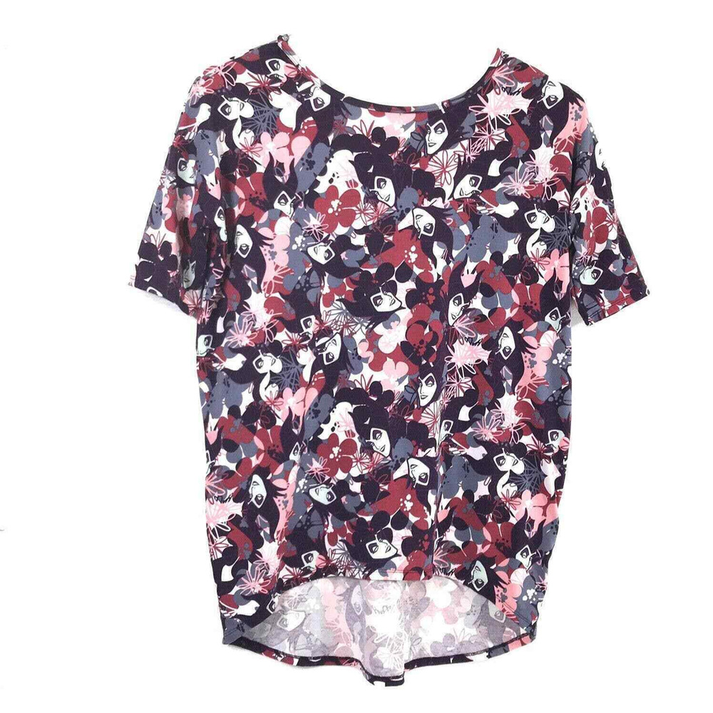 Disney Maleficent‎ Top Womens Small Lularoe Irma Short Sleeve Blouse Purple Pink